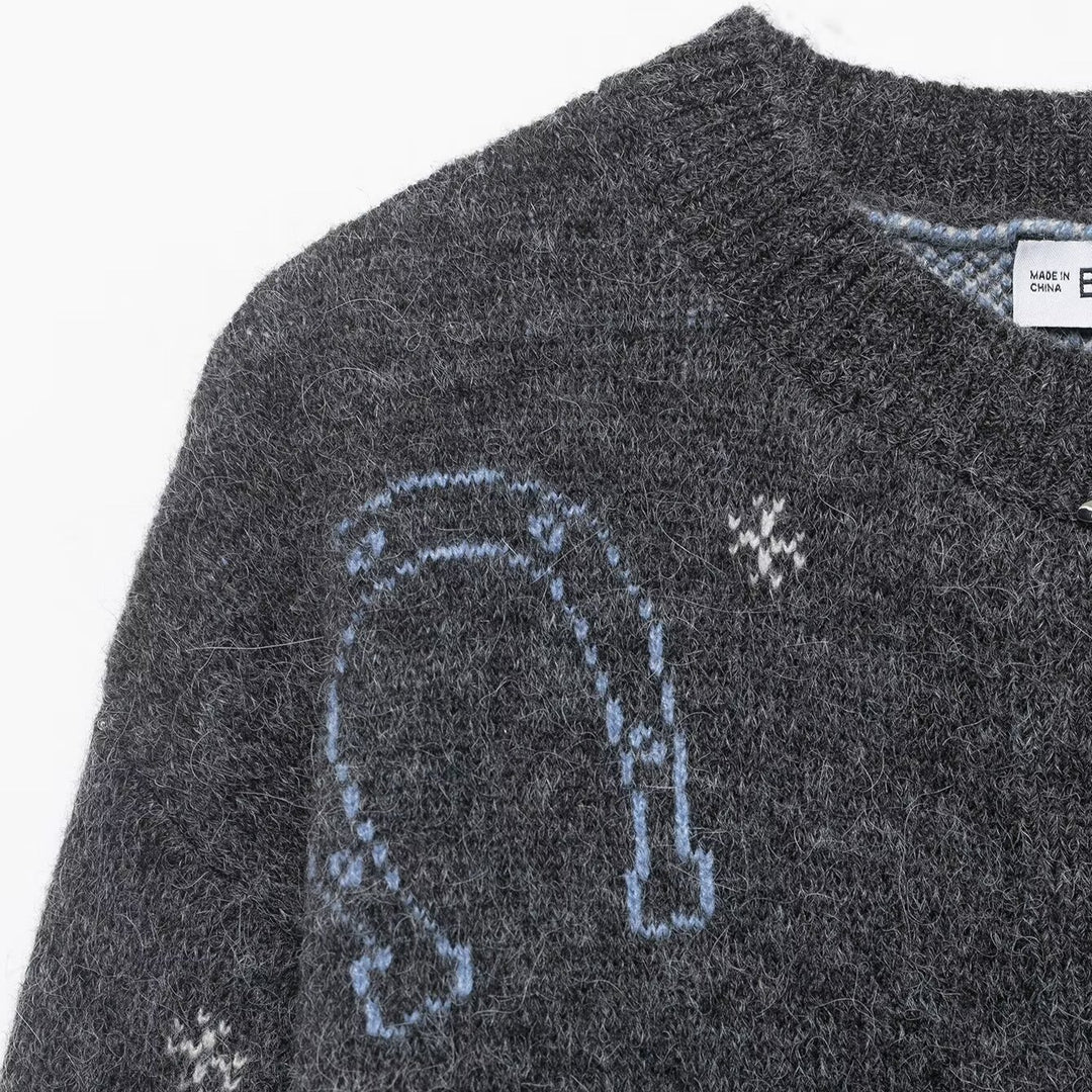 Damen Strickcardigan mit Pferde- und Hufeisen-Jacquard sowie dekorativen Stiefelknöpfen Nord Taschen