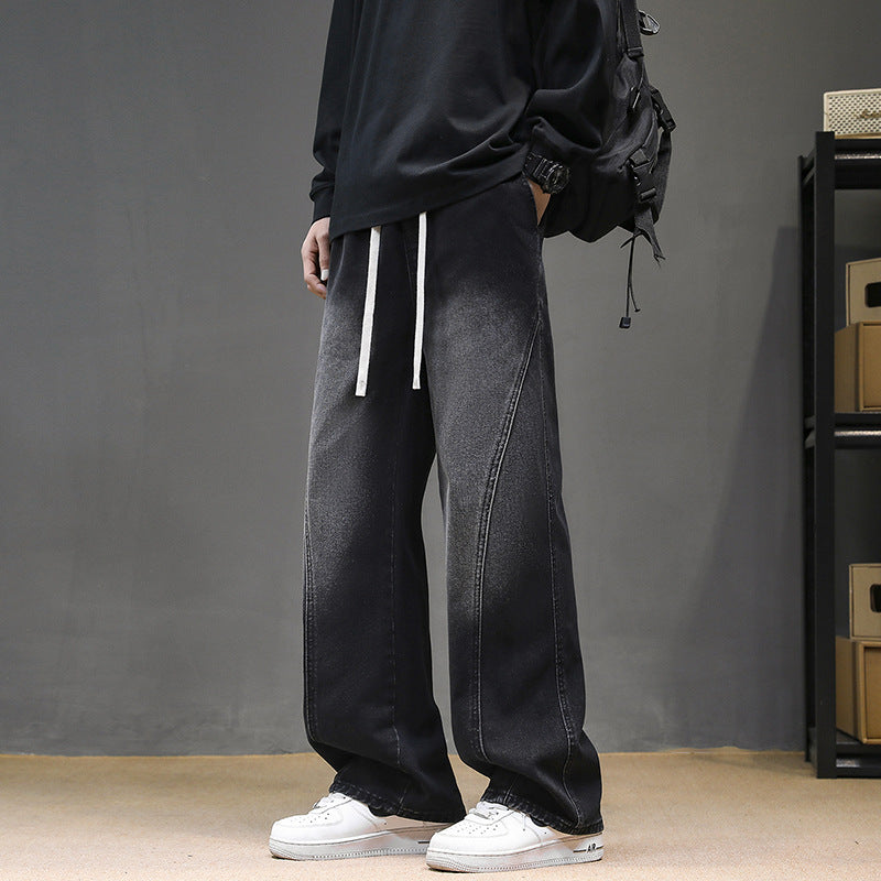 Herren Weite Denim‑Baggy‑Jeans mit Tunnelzugbund, tiefem Schritt und markanten Ziernähten Nord Taschen