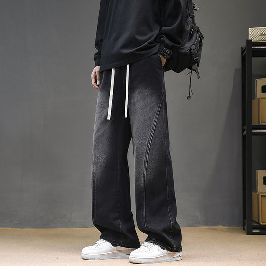 Herren Weite Denim‑Baggy‑Jeans mit Tunnelzugbund, tiefem Schritt und markanten Ziernähten Nord Taschen