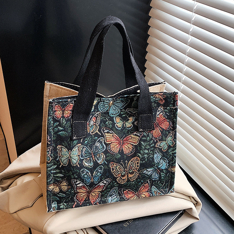 Damen Jute Tragetasche mit buntem Schmetterlingsdesign Nord Taschen