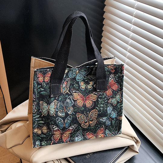 Damen Jute Tragetasche mit buntem Schmetterlingsdesign Nord Taschen