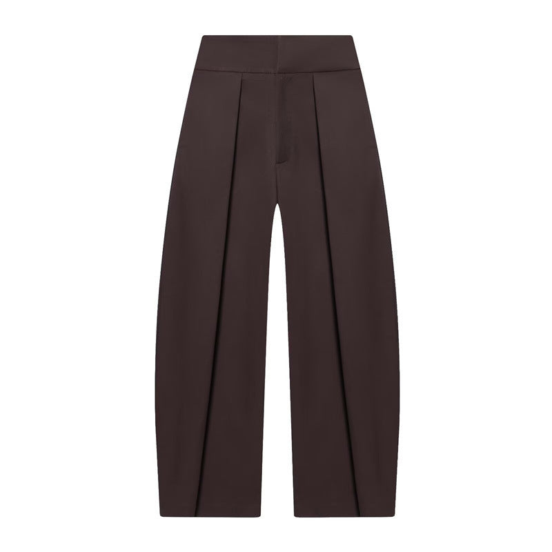 Damen Weite Plissée-Jerseyhose mit hoher Taille und Bügelfalte Nord Taschen