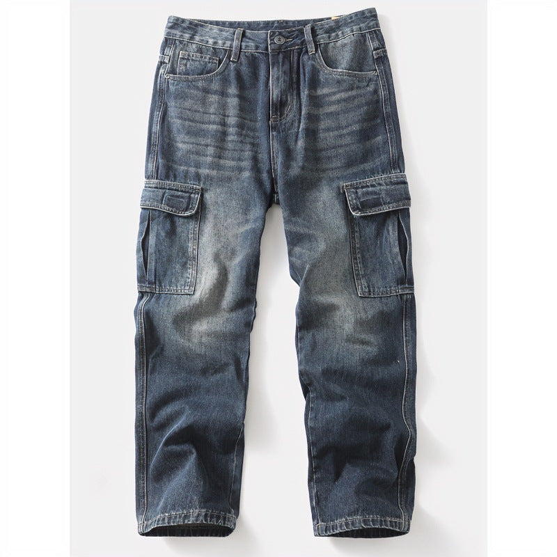 Herren Cargo-Jeans mit aufgesetzten Beintaschen und Used-Waschung Nord Taschen