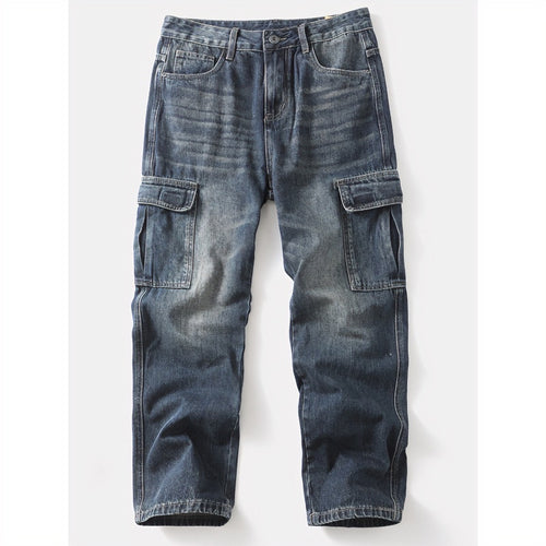 Herren Cargo-Jeans mit aufgesetzten Beintaschen und Used-Waschung Nord Taschen