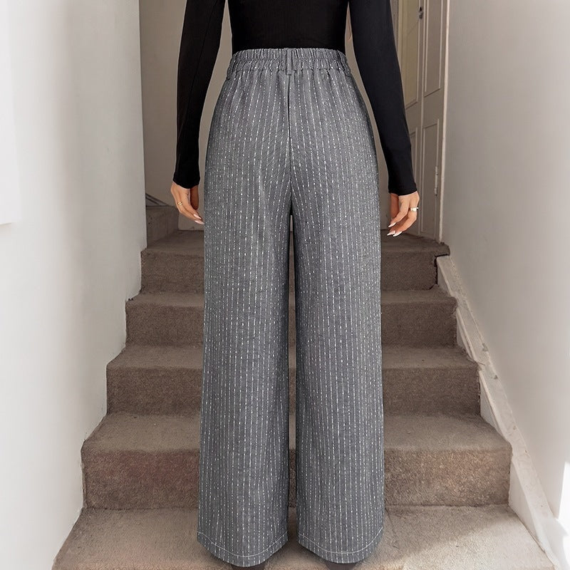 Damen Weite Nadelstreifen-Hose mit hoher Taille und weitem Bein Nord Taschen