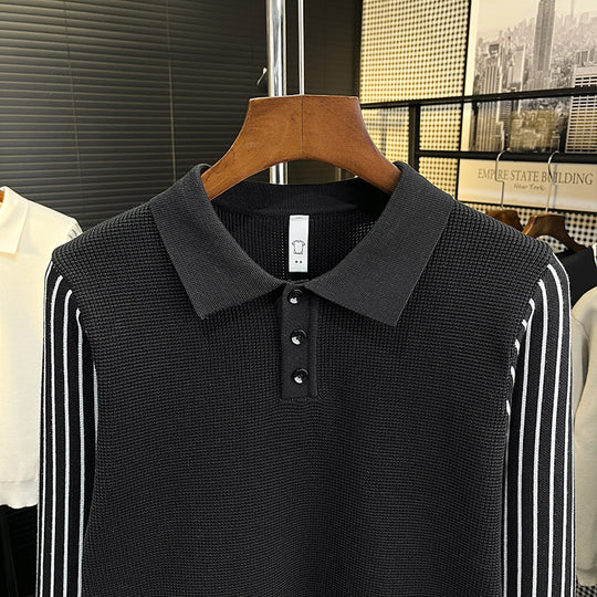 Herren Strick-Poloshirt mit kontrastgestreiften Ärmeln und feiner Struktur Nord Taschen