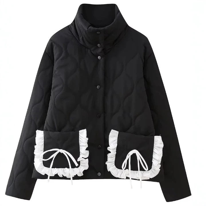 Damen gesteppte Kurzjacke mit Stehkragen und Volant‑Taschen Nord Taschen