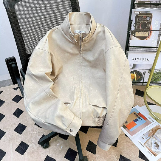 Herren kurze Stehkragenjacke aus Veloursleder-Imitat mit durchgehendem Reißverschluss Nord Taschen
