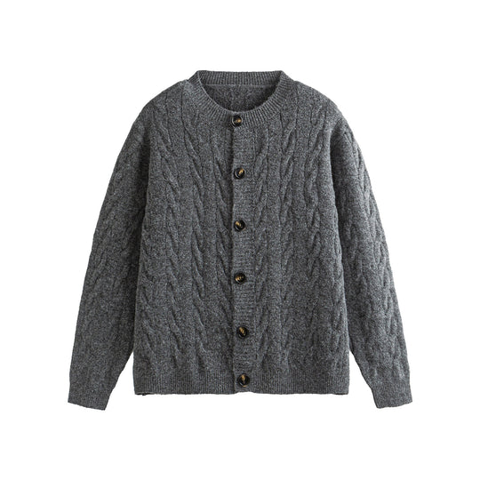 Damen Grobgestrickte Cardiganjacke mit Zopfstrick und Knopfleiste Nord Taschen