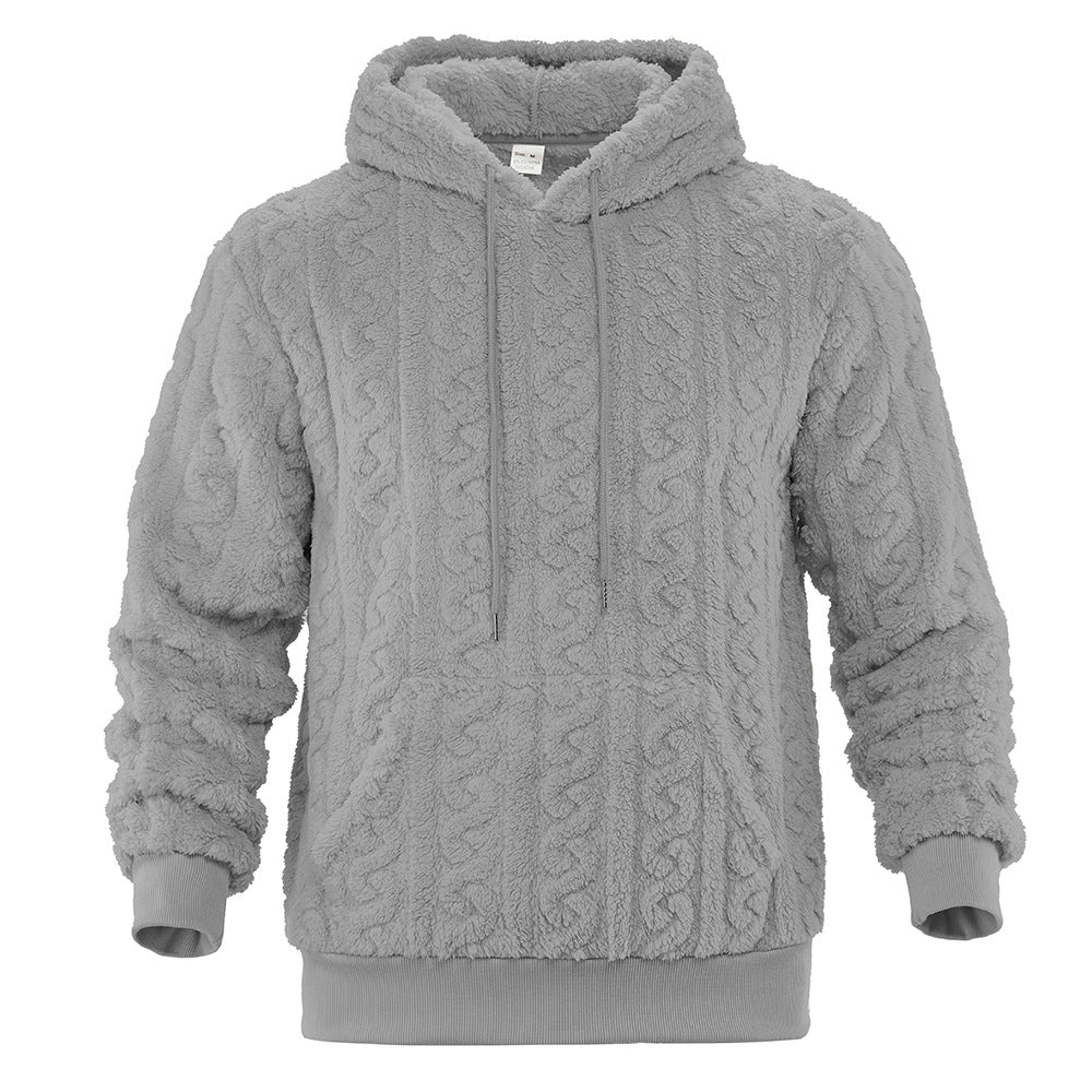 Herren Flauschiger Sherpa-Hoodie mit Zopfmuster, Kängurutasche und Rippbündchen Nord Taschen