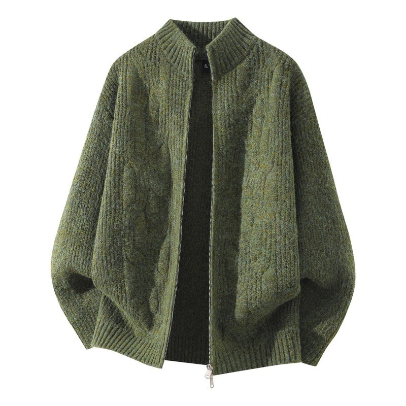 Damen Weicher Oversize‑Zopfmuster‑Cardigan mit Stehkragen & Zwei‑Wege‑Reißverschluss Nord Taschen