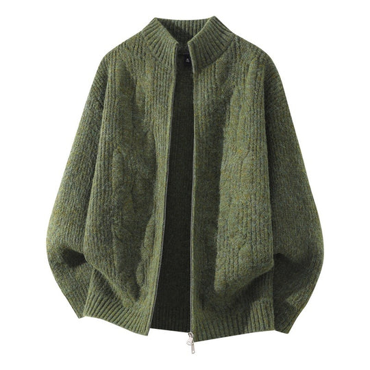 Damen Weicher Oversize‑Zopfmuster‑Cardigan mit Stehkragen & Zwei‑Wege‑Reißverschluss Nord Taschen