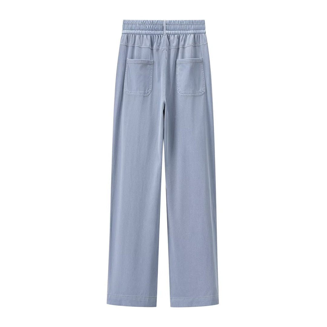 Damen weite High-Waist-Loungehose aus fließender Viskoseoptik mit Elastbund und Eingrifftaschen Nord Taschen