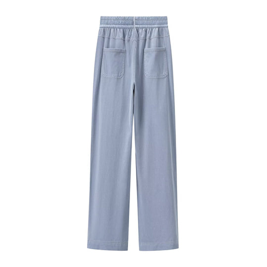 Damen weite High-Waist-Loungehose aus fließender Viskoseoptik mit Elastbund und Eingrifftaschen Nord Taschen