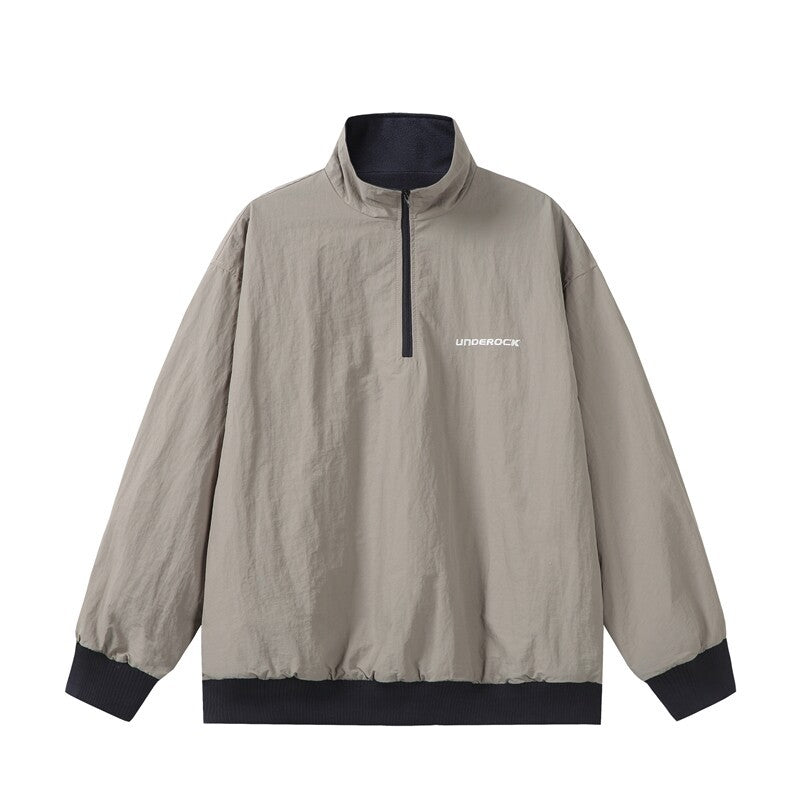 Unisex Oversize Windbreaker-Pullover mit halbem Reißverschluss und geripptem Saum Nord Taschen