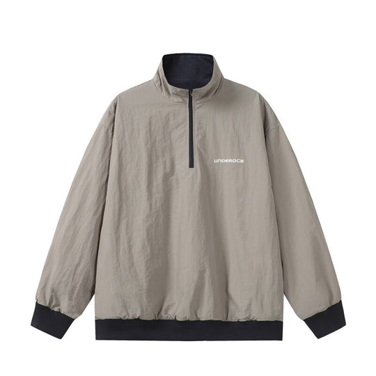 Unisex Oversize Windbreaker-Pullover mit halbem Reißverschluss und geripptem Saum Nord Taschen