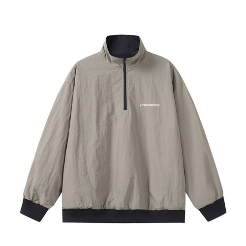 Unisex Oversize Windbreaker-Pullover mit halbem Reißverschluss und geripptem Saum Nord Taschen