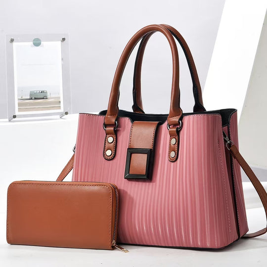 Damen elegante Handtasche mit Rippstruktur und praktischem Portemonnaie Nord Taschen