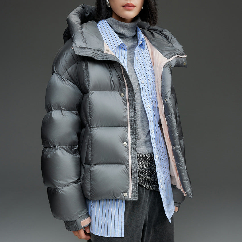 Damen Kurze Stepp-Daunenjacke mit Kapuze Nord Taschen