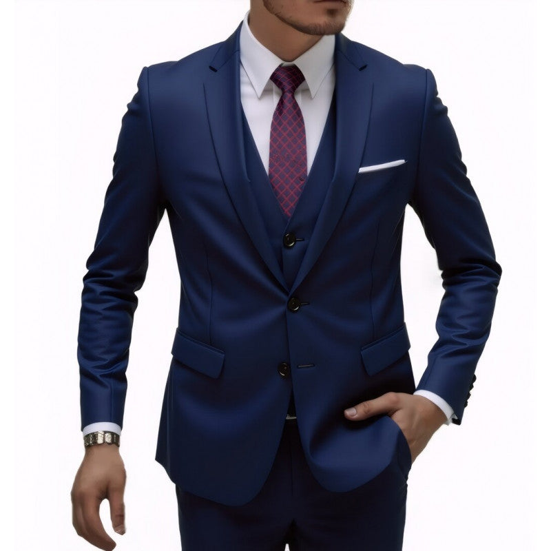 Herren Eleganter taillierter dreiteiliger Anzug mit Weste und leichtem Stretch Nord Taschen