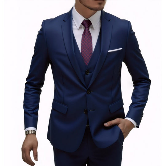 Herren Eleganter taillierter dreiteiliger Anzug mit Weste und leichtem Stretch Nord Taschen