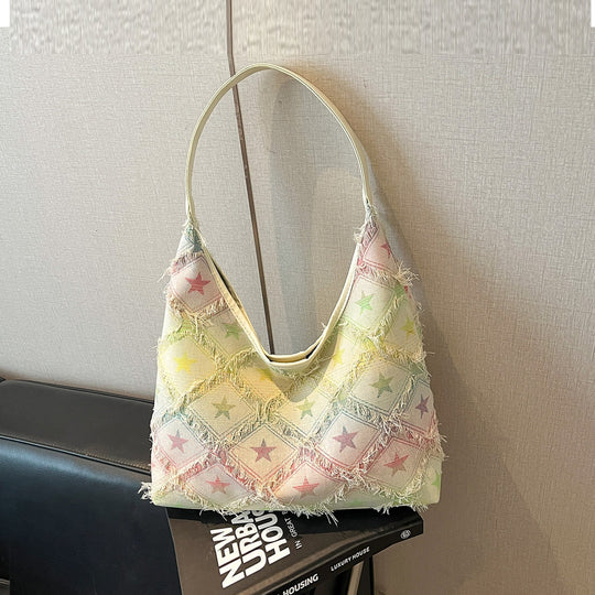 Damen Hobo-Tasche mit buntem Sternenmuster und fransigen Akzenten Nord Taschen