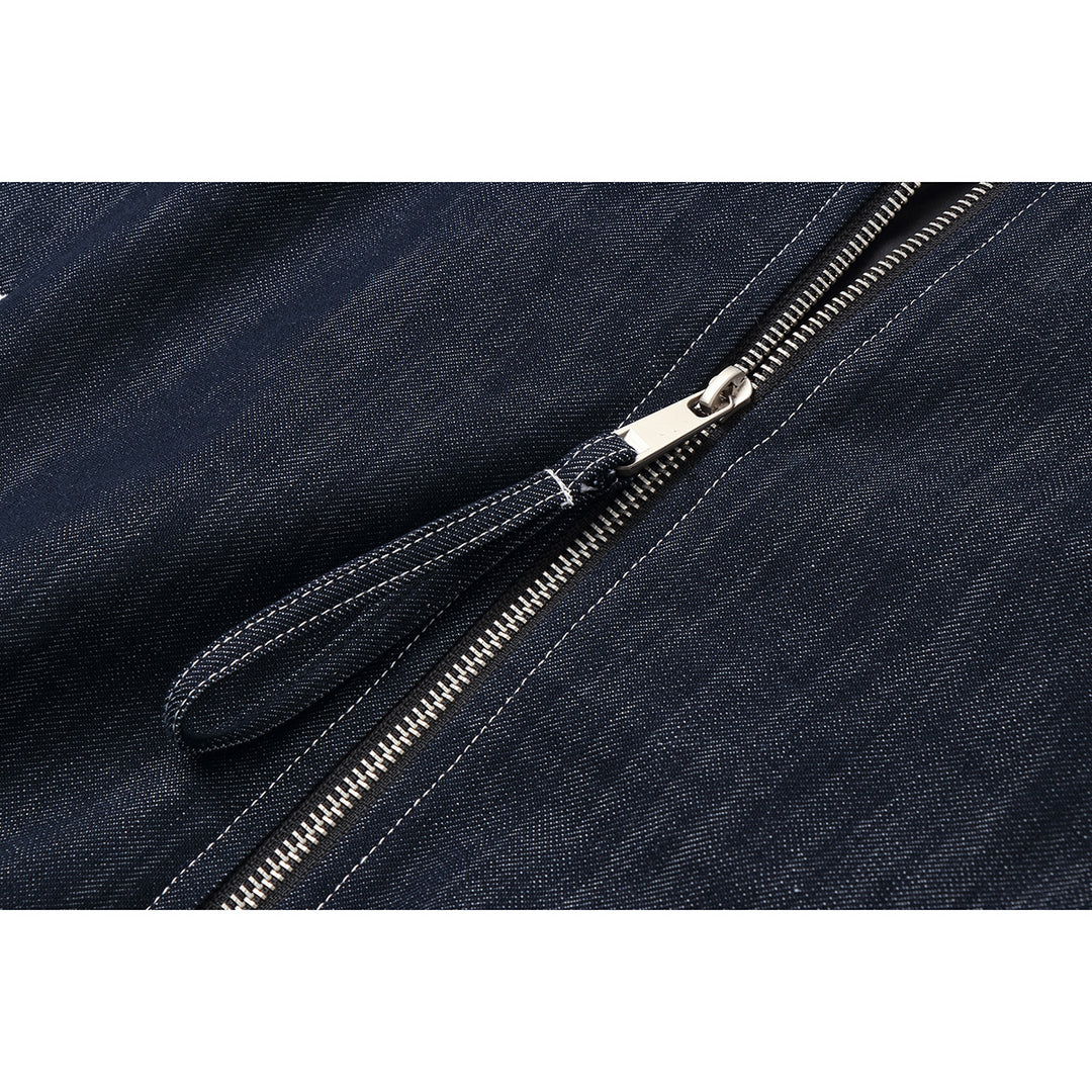 Herren Boxy-Jeansblouson mit hohem Stehkragen, sichtbarer Kontrastnaht und elastischem Saum Nord Taschen