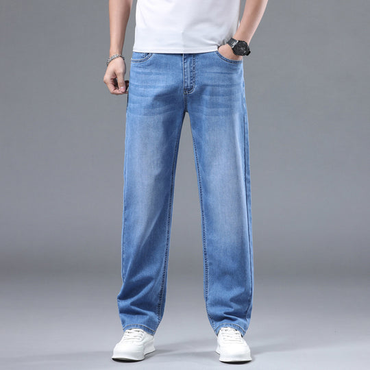Herren Extraweite Denim-Baggy-Jeans mit geradem Bein & soften Waschungen Nord Taschen