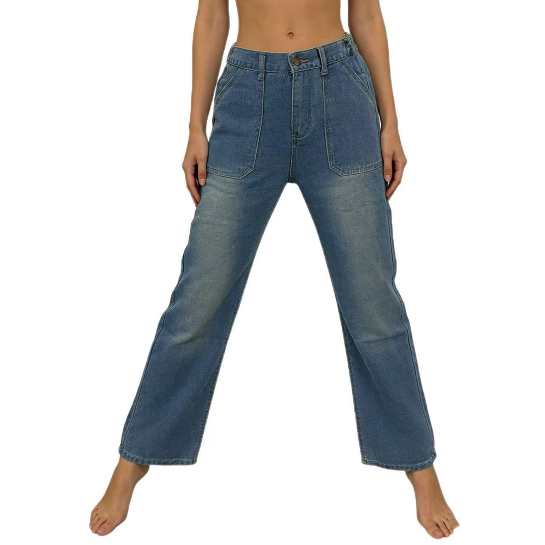 Damen hochgeschnittene Relaxed-Jeans mit geradem Bein und aufgesetzten Fronttaschen Nord Taschen