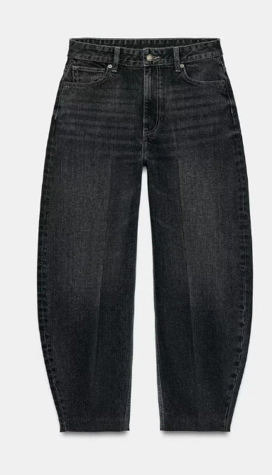 Damen Hochtaillierte Baggy-Jeans mit weitem Bein und klassischer Taschenlösung Nord Taschen