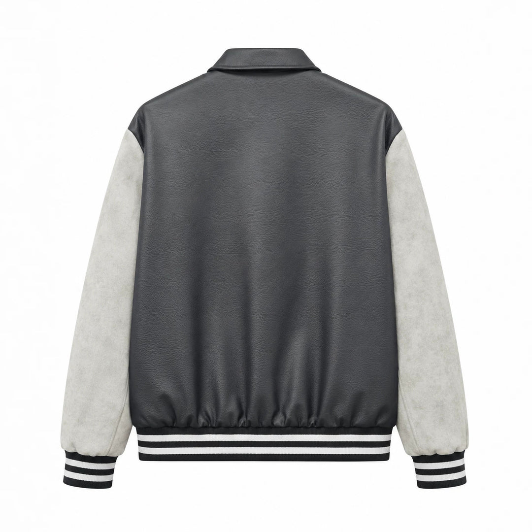 Herren Retro Letterman‑Bomber mit glattem Kunstlederkörper und Veloursärmmel-Detail Nord Taschen
