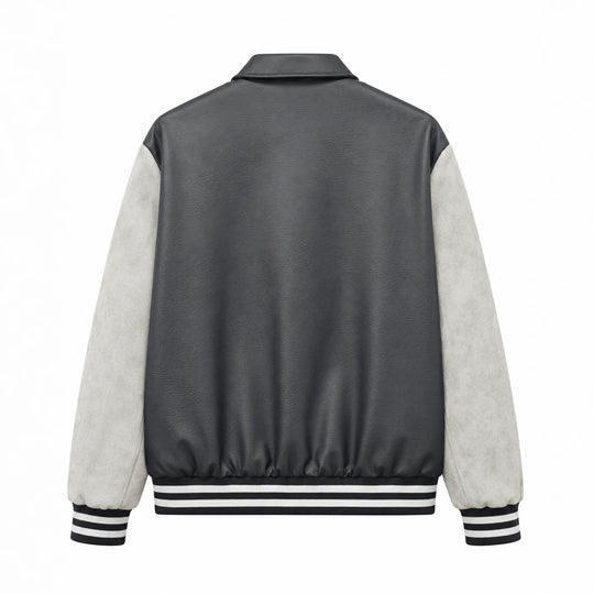 Herren Retro Letterman‑Bomber mit glattem Kunstlederkörper und Veloursärmmel-Detail Nord Taschen