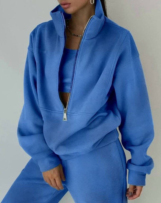Damen Oversized Halbzip-Sweatshirt mit Stehkragen und passender High-Waist-Jogginghose Nord Taschen