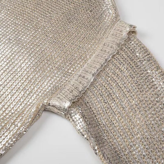 Damen Oversized Strickpullover mit Cut-Out-Schultern und Metallic-Glanz Nord Taschen