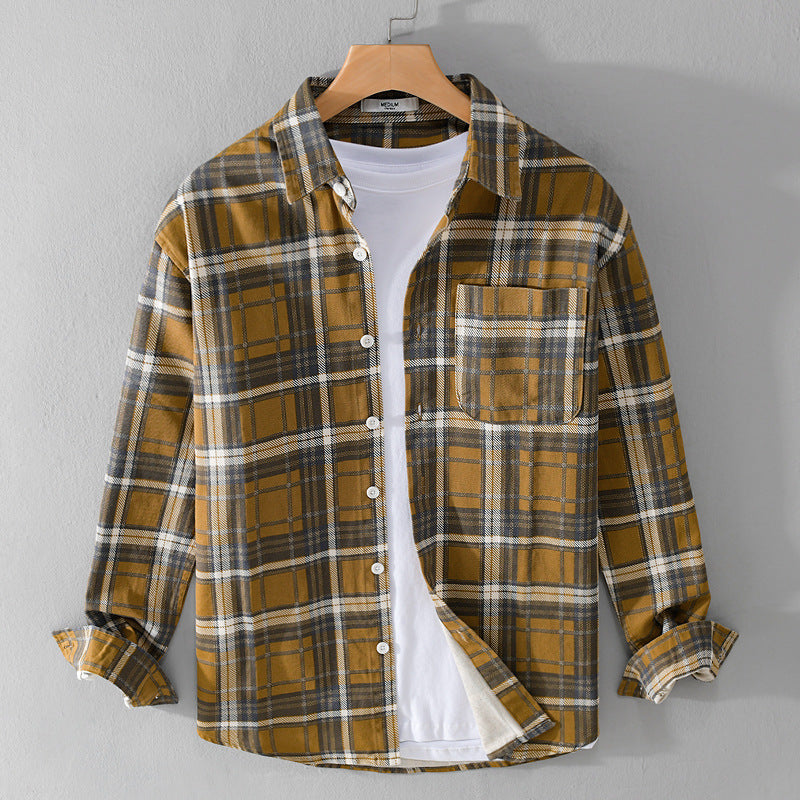 Herren Karierter Flanell-Overshirt im Vintage‑Look mit aufgesetzter Brusttasche und gerundetem Saum Nord Taschen