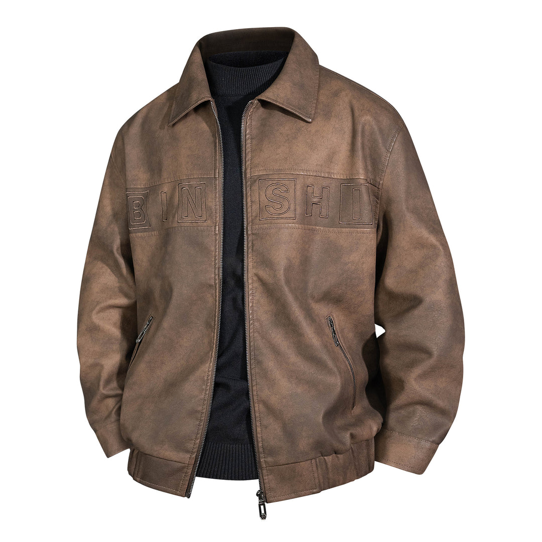 Herren Veloursleder-Optik Bomberjacke mit aufgesetztem Logo und Reißverschluss Nord Taschen