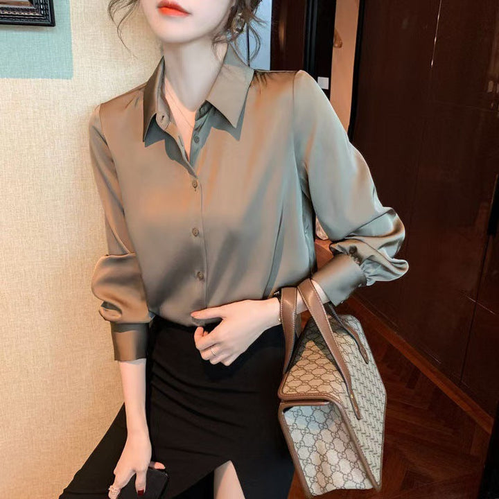 Damen Elegante Bluse aus feinem Satin mit Rüschendetails