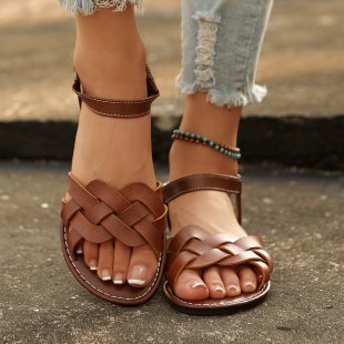 Damen bequeme geflochtene Sandalen mit verstellbarem Riemen