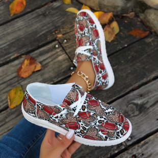 Damen Low‑Top Sneakers im Animal‑Mix mit Schnürung und gepolstertem Komfortfußbett Nord Taschen