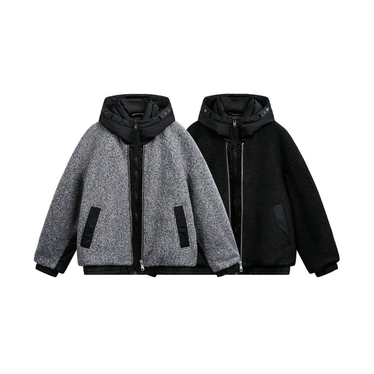 Damen Oversize Wollmix Bomberjacke mit gesteppter Kapuze Nord Taschen