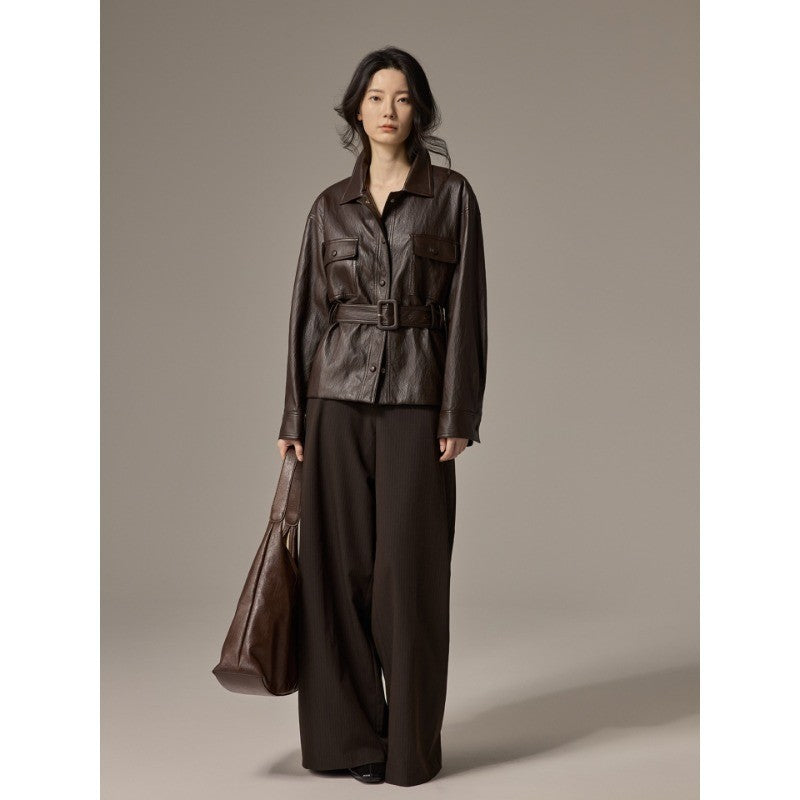 Damen Hemdjacke aus Lederoptik mit tailliertem Gürtel Nord Taschen