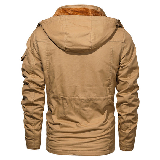 Herren Canvas-Parka im Military-Utility Stil mit Teddyfleece-Futter, Taillenzug und Multifunktions-Taschen Nord Taschen