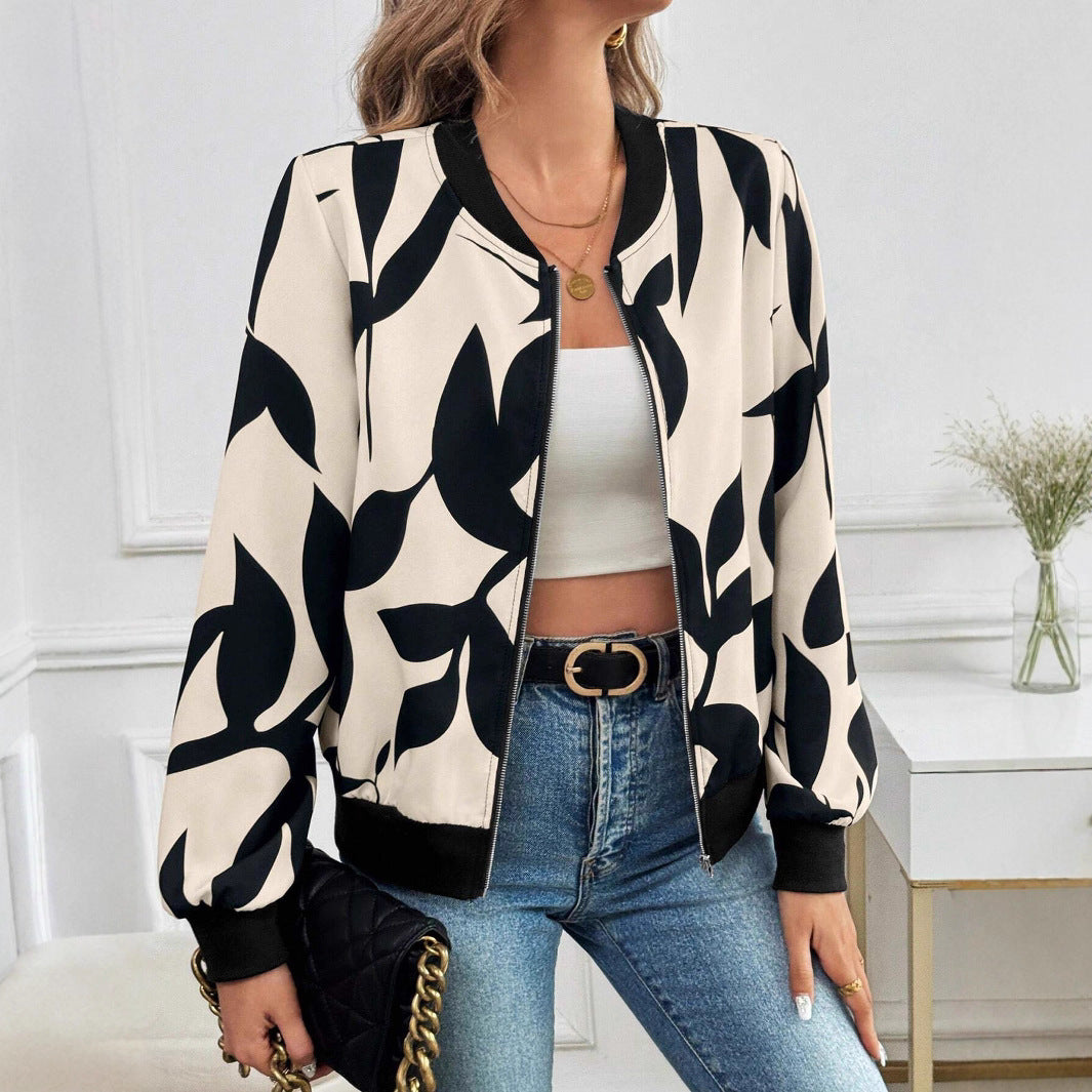 Damen Stylische Bomberjacke mit floralem Muster