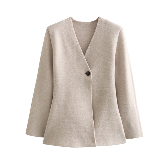 Damen Taillierter Peplum-Blazer-Mantel mit figurformender Silhouette und Ein-Knopf-Verschluss Nord Taschen