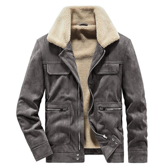Herren Wildlederoptik-Jacke mit Teddyfutter, Kontrastnähten und Mehrfach-Taschen Nord Taschen