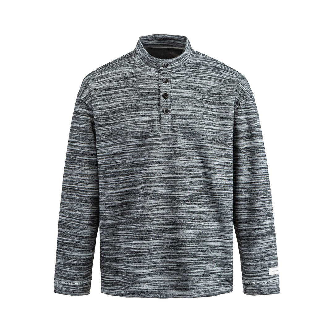Herren Strukturierter Henley-Strickpullover mit Stehkragen und Melange-Struktur Nord Taschen