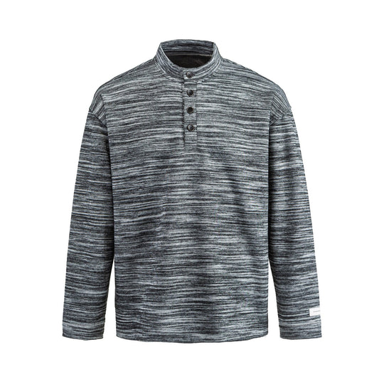 Herren Strukturierter Henley-Strickpullover mit Stehkragen und Melange-Struktur Nord Taschen
