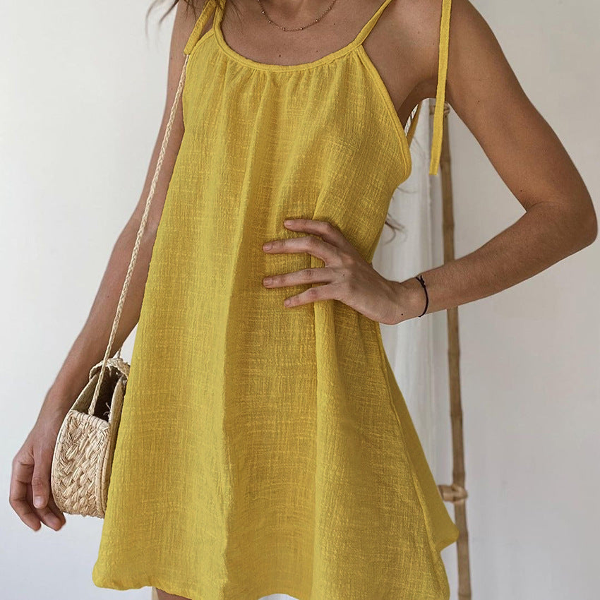 Damen leichtes Spaghettiträger Sommerkleid mit lockerer Passform Nord Taschen