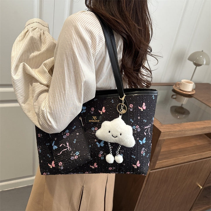 Damen modische Strandtasche mit floralem Stickmuster und separatem Kosmetiktäschchen Nord Taschen