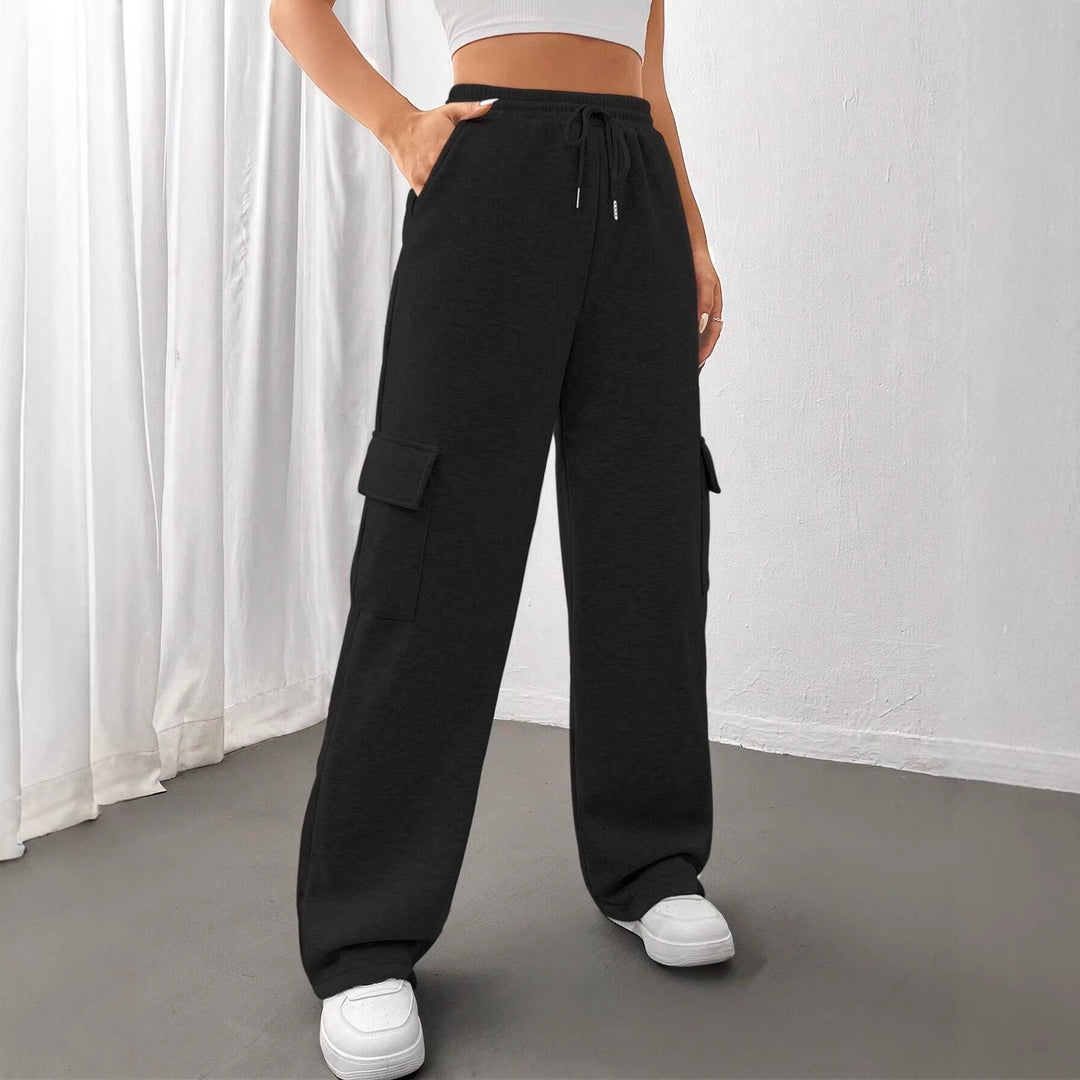 Damen Cargo-Jogginghose mit hohem Elastikbund, Kordelzug und weitem Bein Nord Taschen
